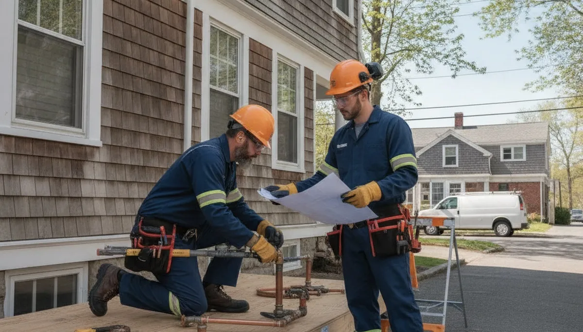 Professional plumber in Newton, MA performing residential plumbing repair for a local service call