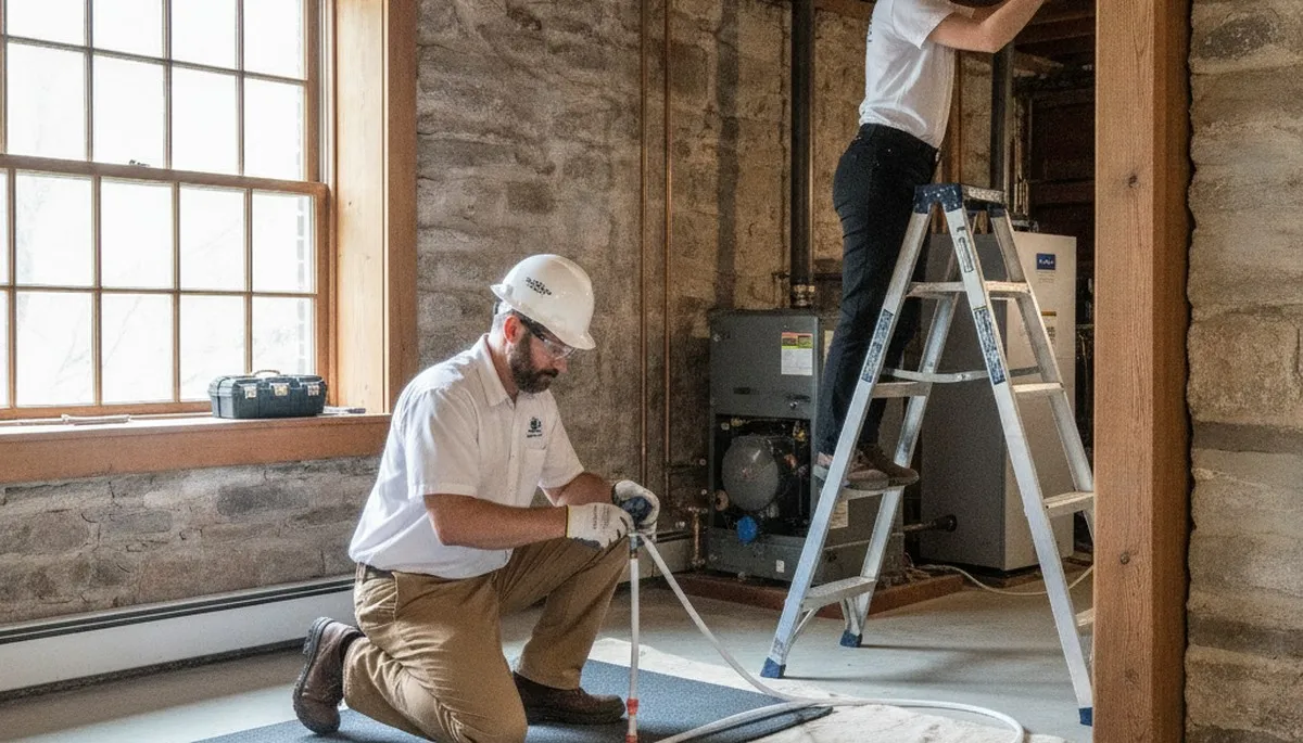 Plumber repairing a pipe in Newton, MA for residential plumbing service