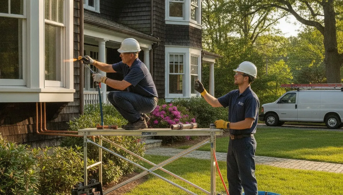 Plumber repairing a pipe in Newton, MA for plumbing repair service